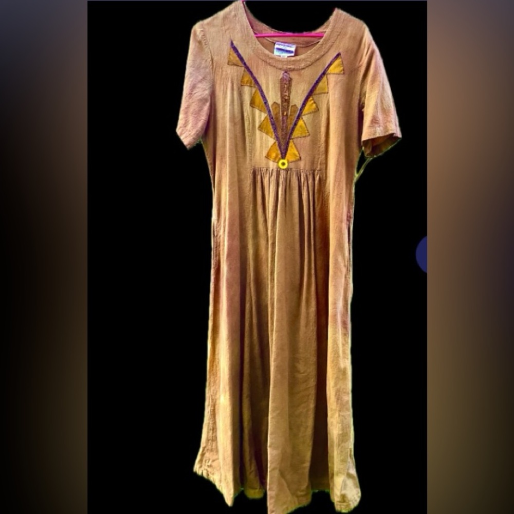 Vintage 90s SS Maxi Dress Cotton Wearable Art Boho Medium